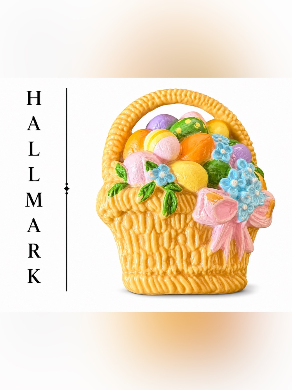 Vintage Hallmark Easter Basket Brooch – Pastel Eggs & Bow Pin